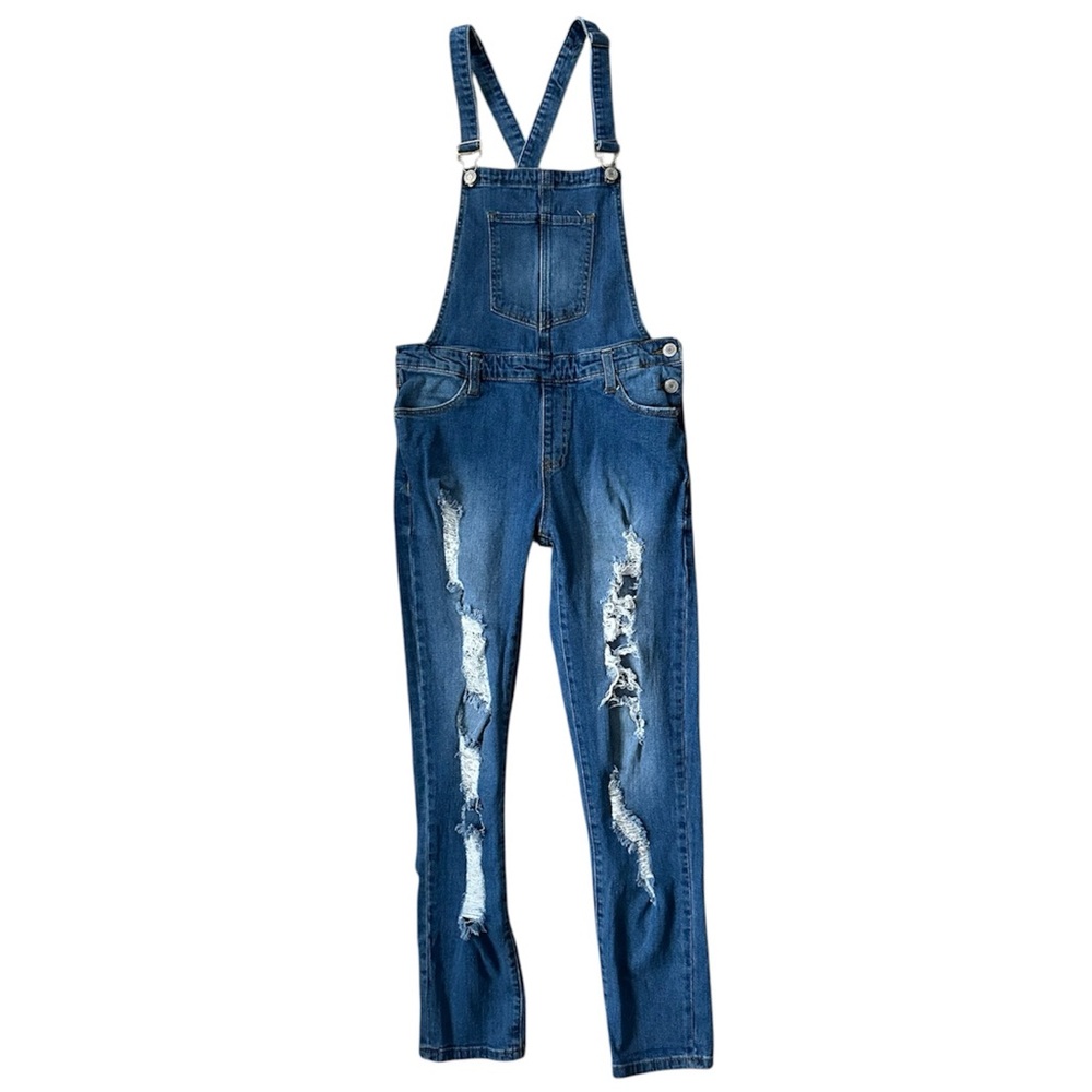 I & M Jeans Distressed Blue Denim Overalls (M)